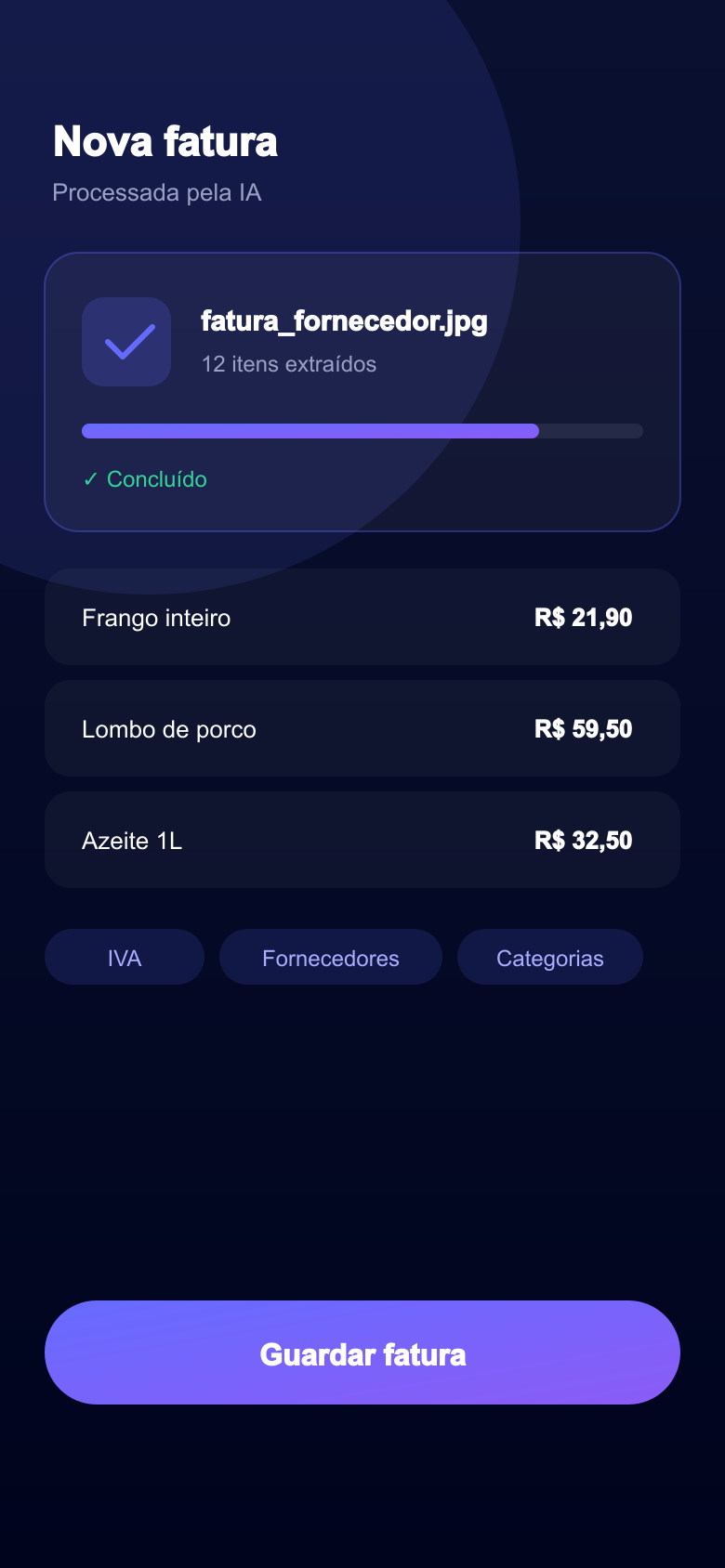 Tela de leitura de recibo do Lazzu